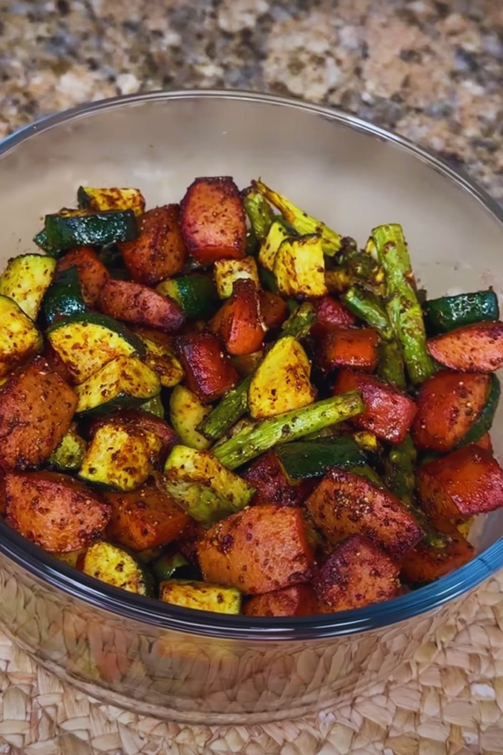 10 Minute Air Fryer Chicken Sausage and Veggies